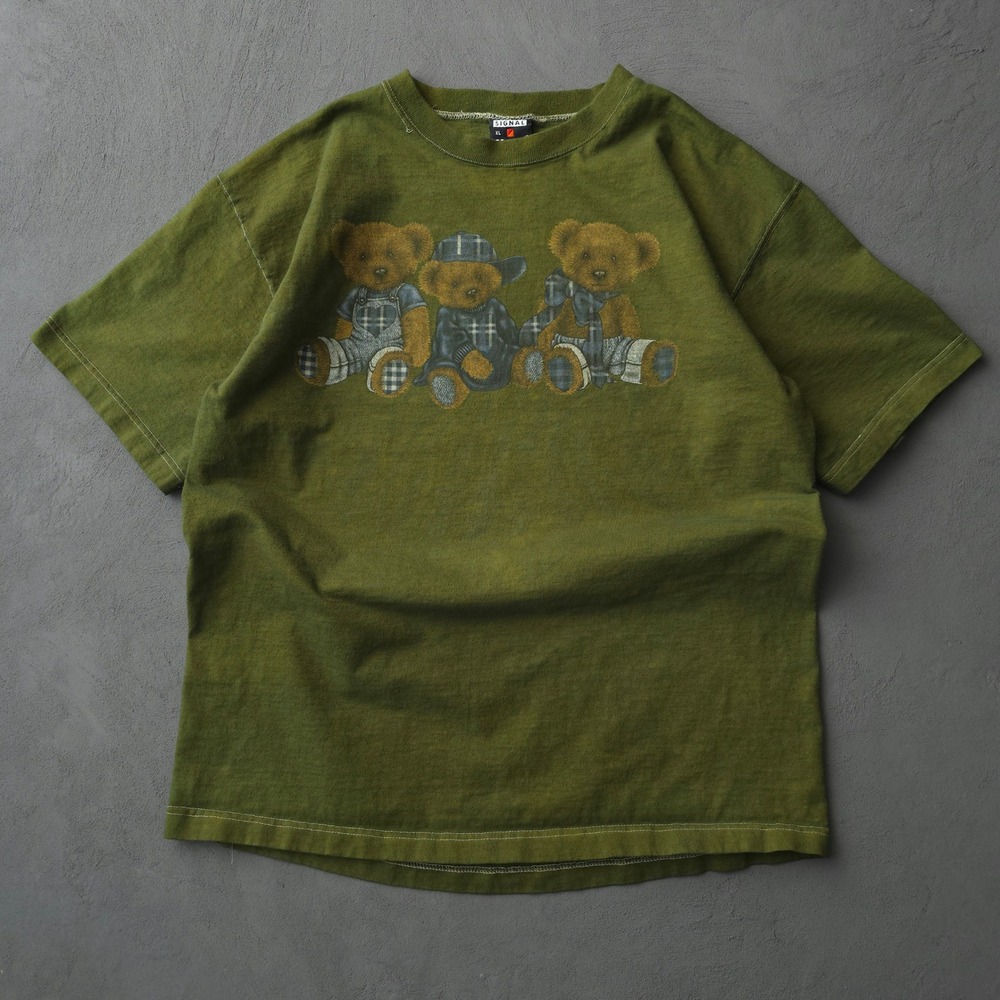 Vintage 90s Signal Green T-shirt XL Teddy Bears Graphic Hand Dyed